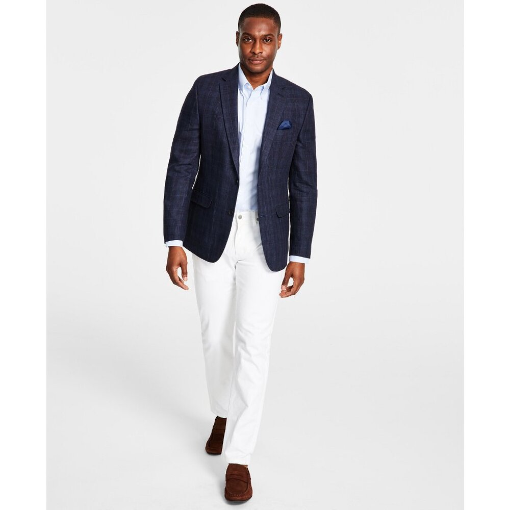 BAR III Men's Slim-Fit Windowpane Sport Coat Navy $295 B4HP
